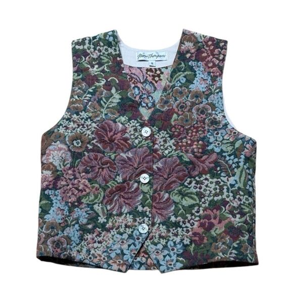 Vintage Jackets & Blazers - Vintage Tapestry Cottagecore Garden Floral Button Front Vest Norm Thompson 8